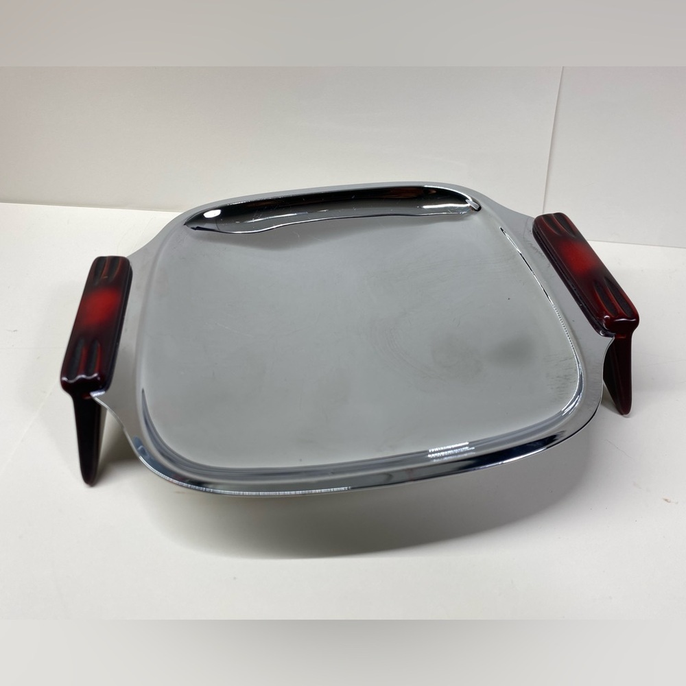 Vintage Gourmates by Glo Hill chrome and Bakelite serving dish